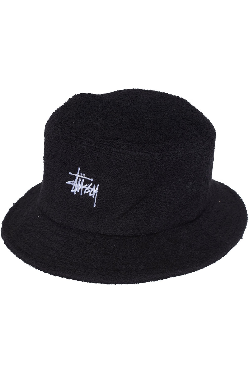 Black Stussy Graffiti Terry Bucket Men\'s Hats | USA000459