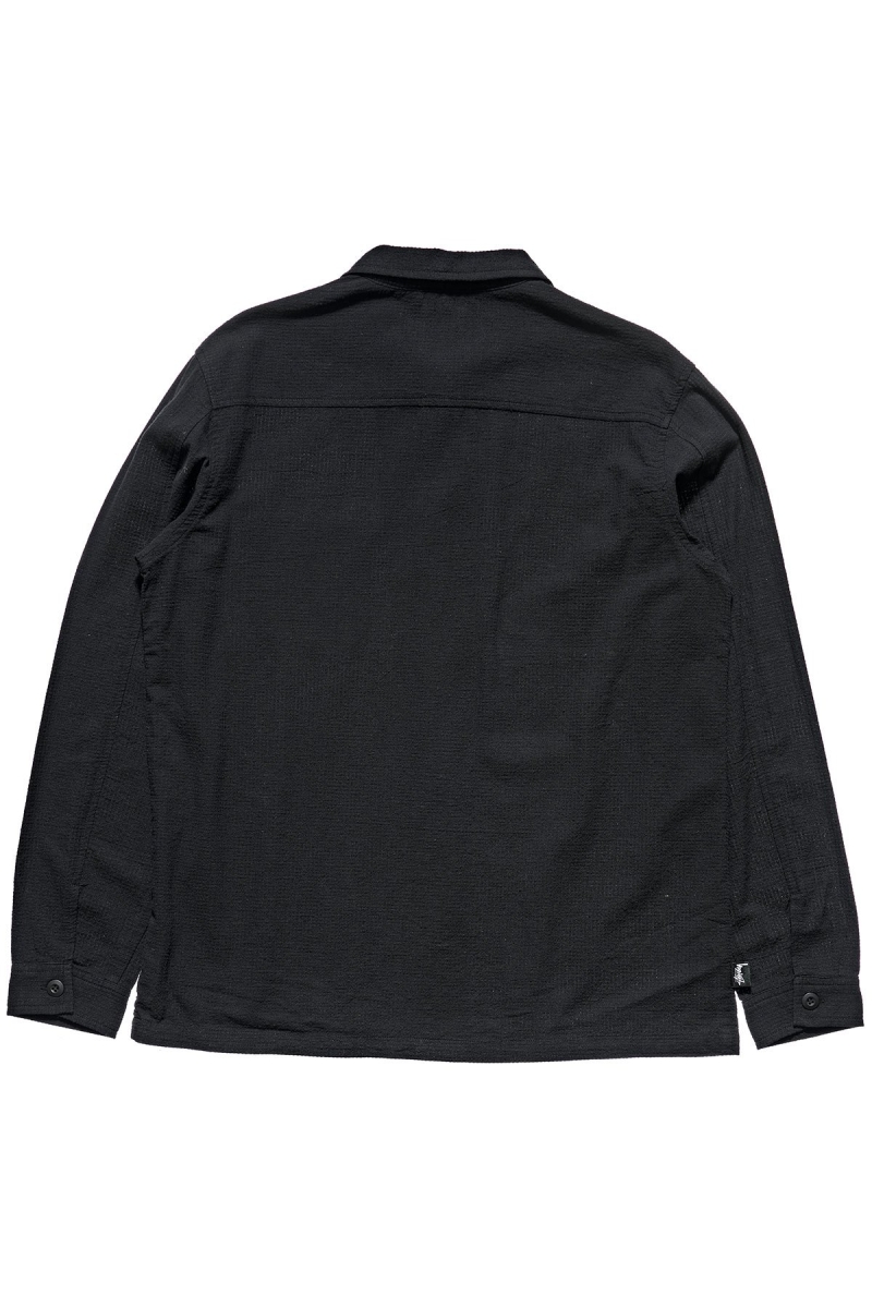 Black Stussy Grid Seersucker LS Men's Shirts | USA000309