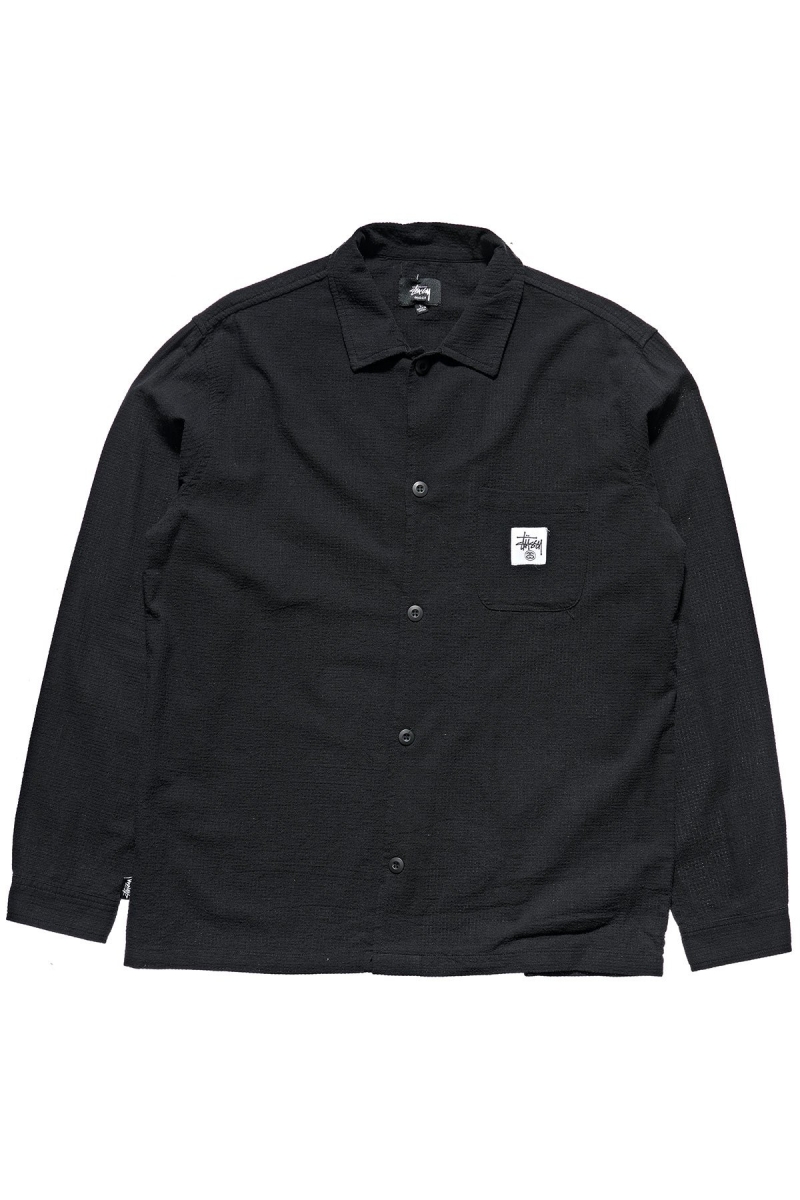 Black Stussy Grid Seersucker LS Men\'s Shirts | USA000309