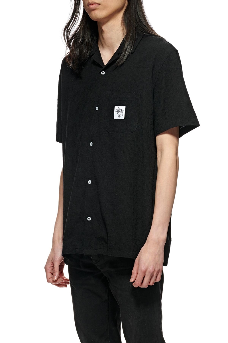 Black Stussy Grid Seersucker Men's Shirts | USA000311