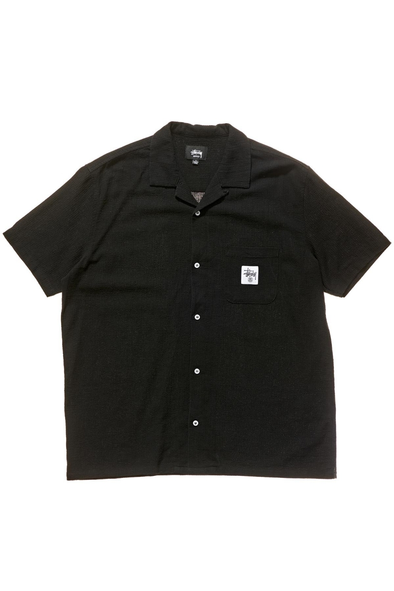 Black Stussy Grid Seersucker Men\'s Shirts | USA000311