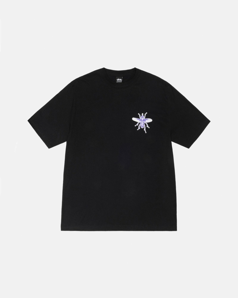 Black Stussy Housefly Men's T Shirts | USA000218