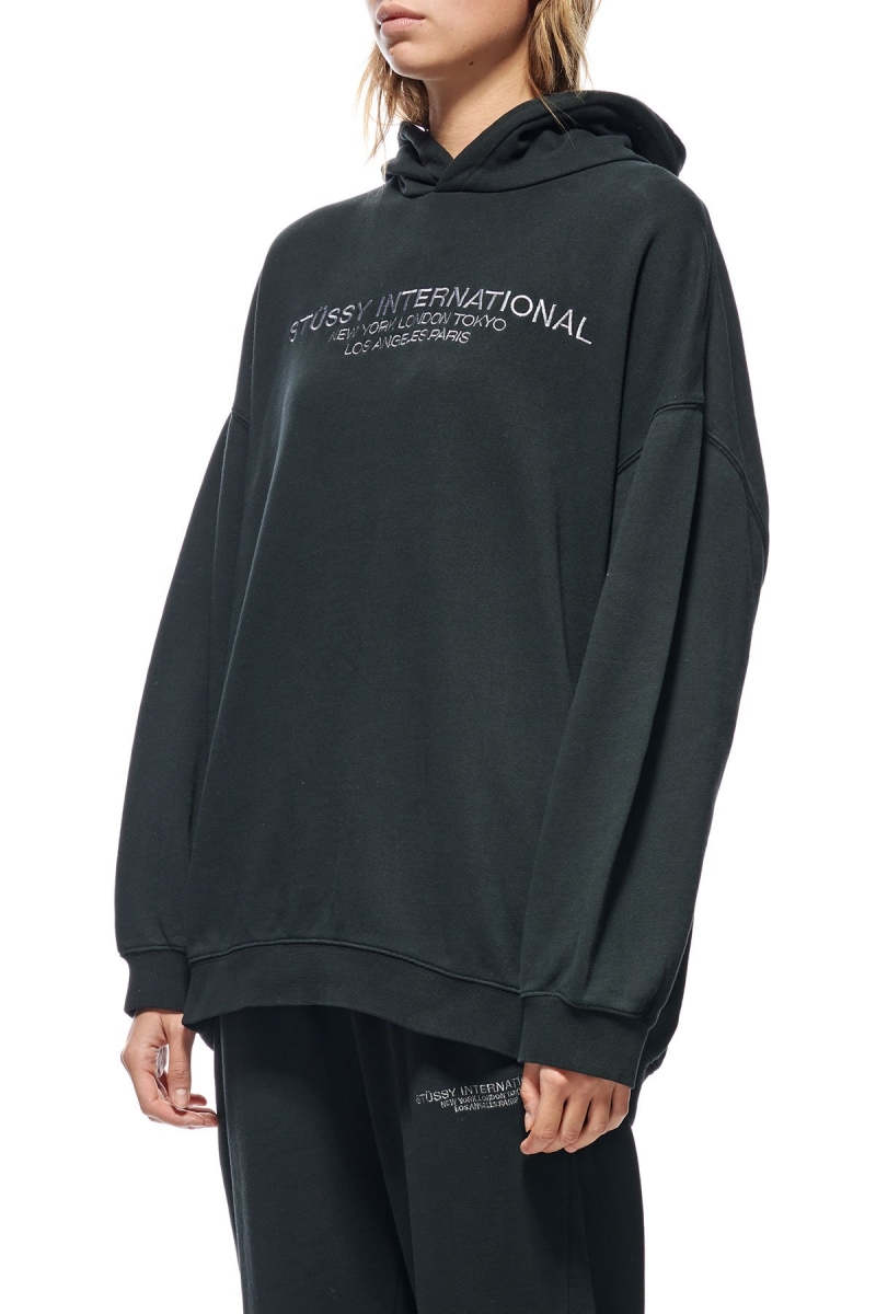 Black Stussy INT. Embroidered Women's Hoodies | USA000047