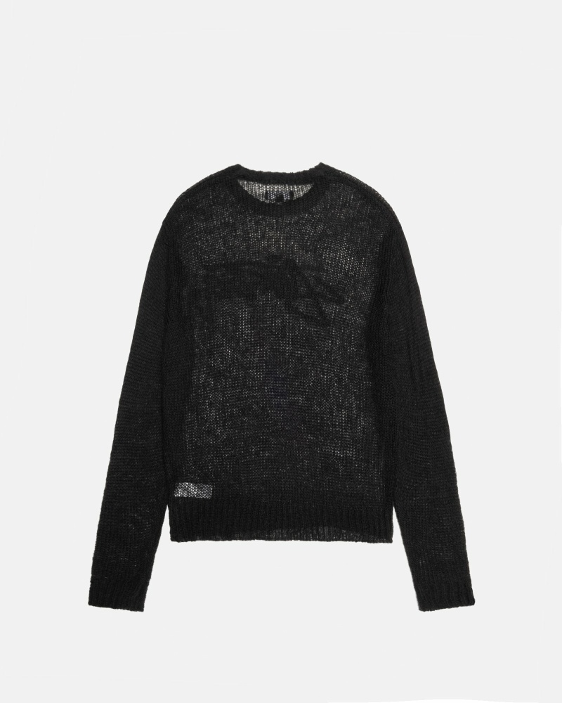 Black Stussy Loose Knit Logo Men's Knit Sweater | USA000535