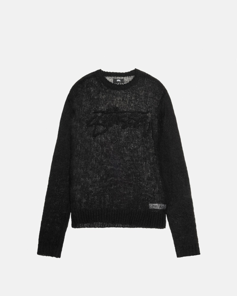 Black Stussy Loose Knit Logo Men\'s Knit Sweater | USA000535