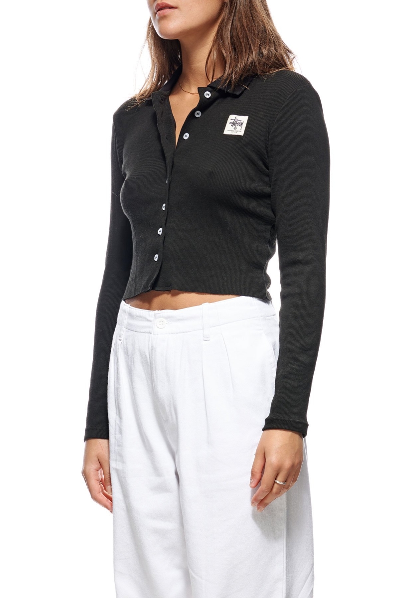 Black Stussy Markham Rib LS Shirt Women's Sweatshirts | USA000938