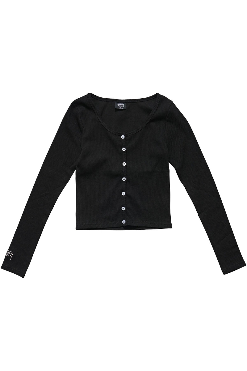 Black Stussy Mission Rib Button Through Women\'s Sweatshirts | USA000942