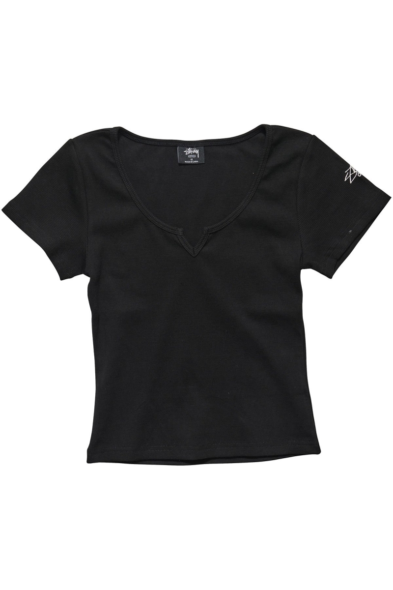 Black Stussy Mission Rib Insert Women\'s T Shirts | USA000244