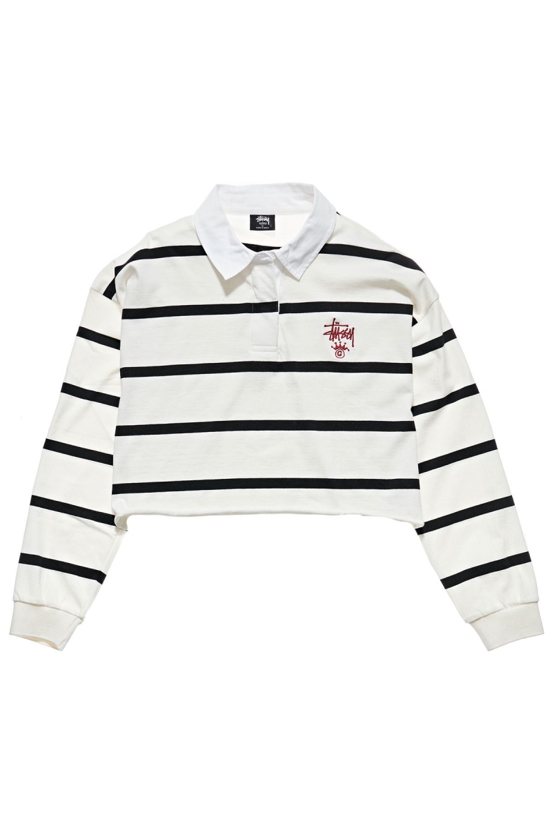 Black Stussy Monaco Stripe Rugby Women\'s Sweatshirts | USA000944