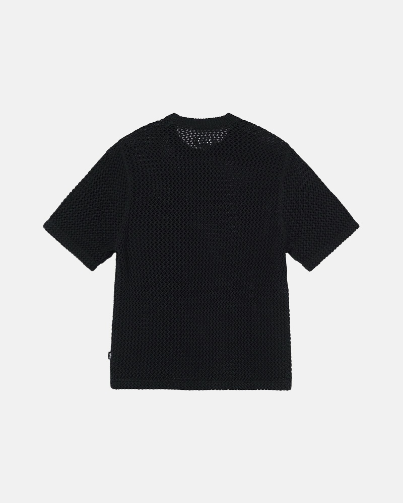 Black Stussy O'Dyed Heavyweight Mesh Crew Men's T Shirts | USA000251