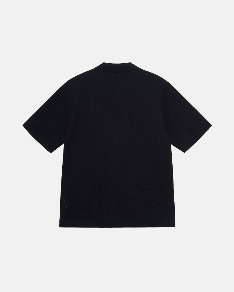 Black Stussy Perforated Swirl Knit Men's Shirts | USA000330