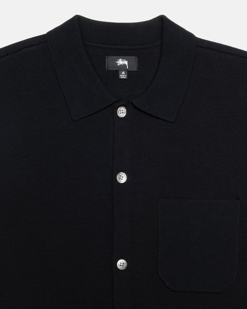 Black Stussy Perforated Swirl Knit Men's Shirts | USA000330