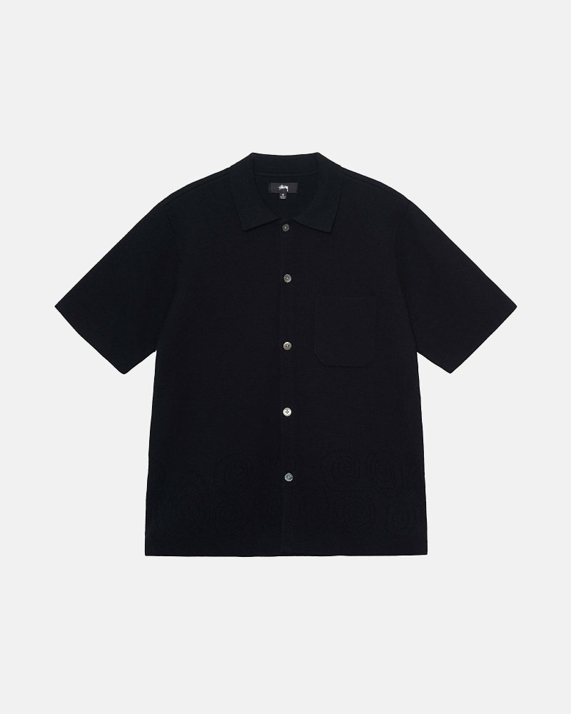 Black Stussy Perforated Swirl Knit Men\'s Shirts | USA000330