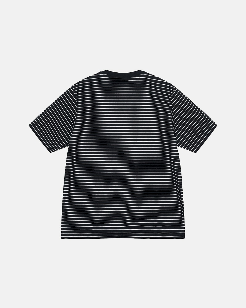 Black Stussy Pin Striped Ss Crew Men's T Shirts | USA000255