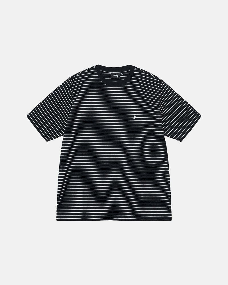 Black Stussy Pin Striped Ss Crew Men\'s T Shirts | USA000255