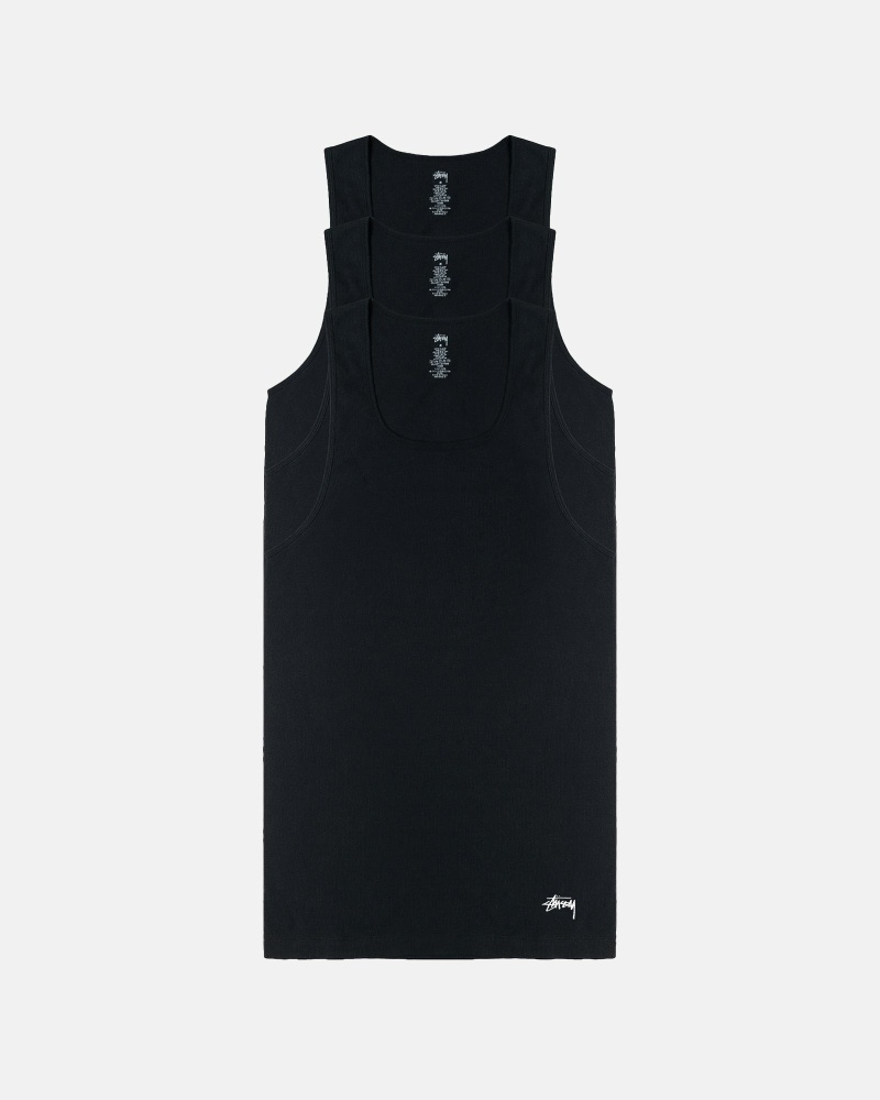 Black Stussy Ribbed Tank - 3 Pack Men\'s Tanks | USA000969