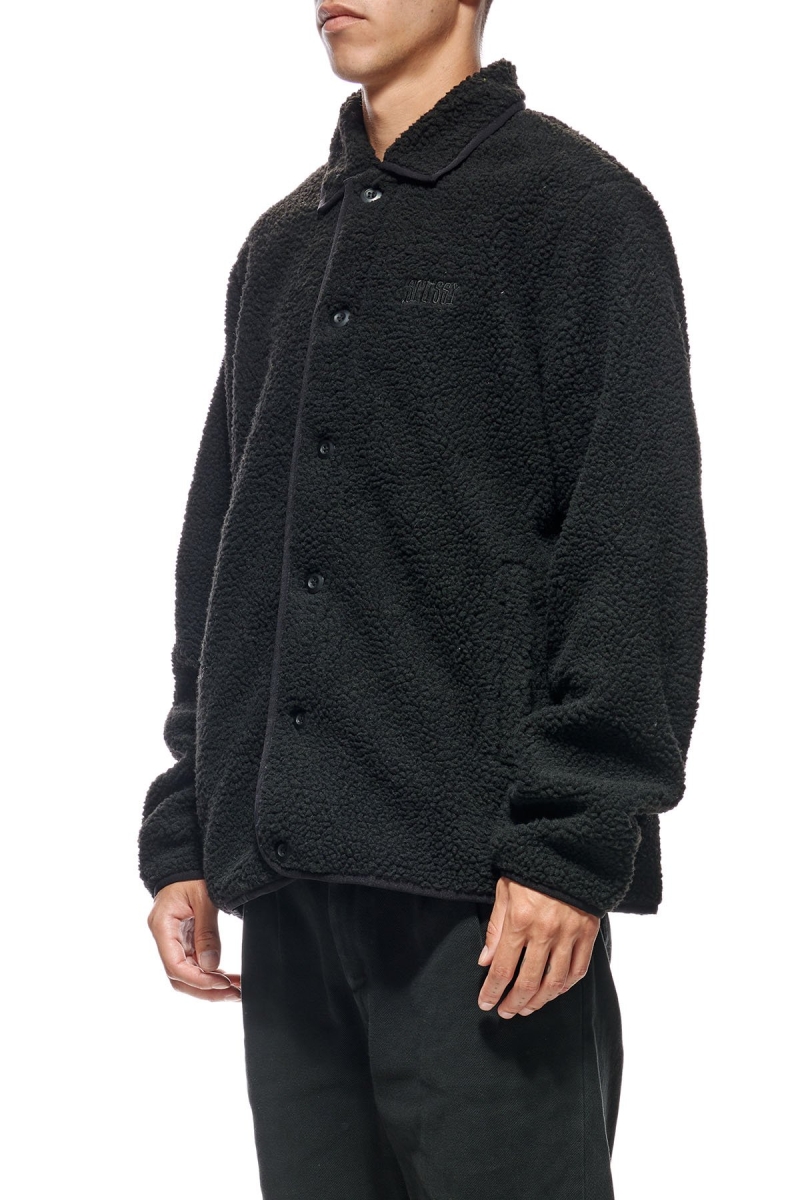 Black Stussy Sherpa Button Down Men's Jackets | USA000357