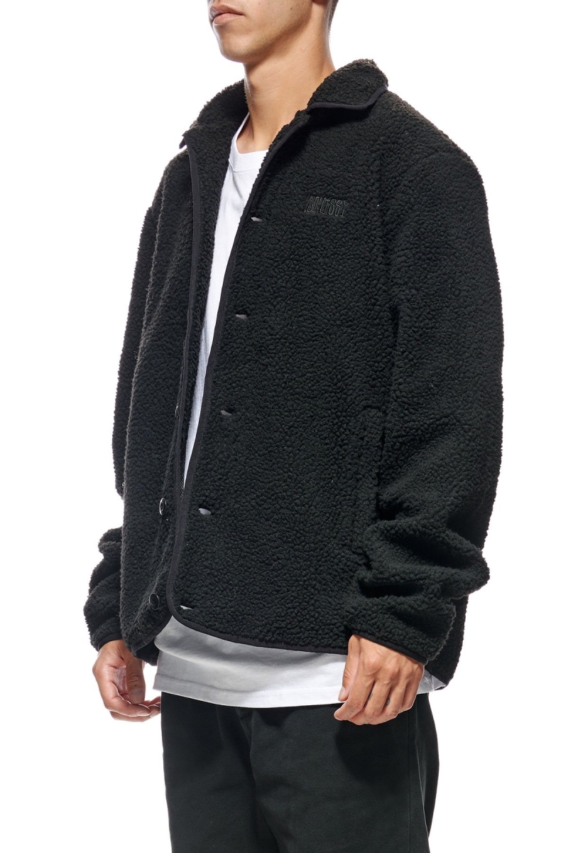 Black Stussy Sherpa Button Down Men's Jackets | USA000357