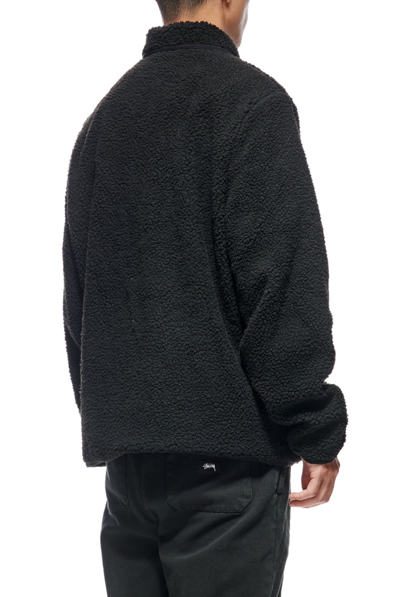 Black Stussy Sherpa Button Down Men's Jackets | USA000357