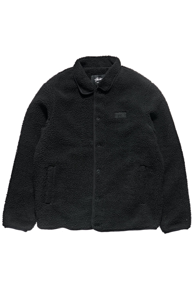 Black Stussy Sherpa Button Down Men\'s Jackets | USA000357