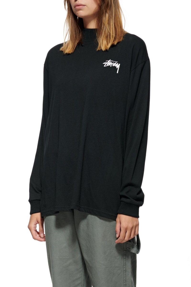 Black Stussy Shrooms Mock Neck LS Women's Sweatshirts | USA000953