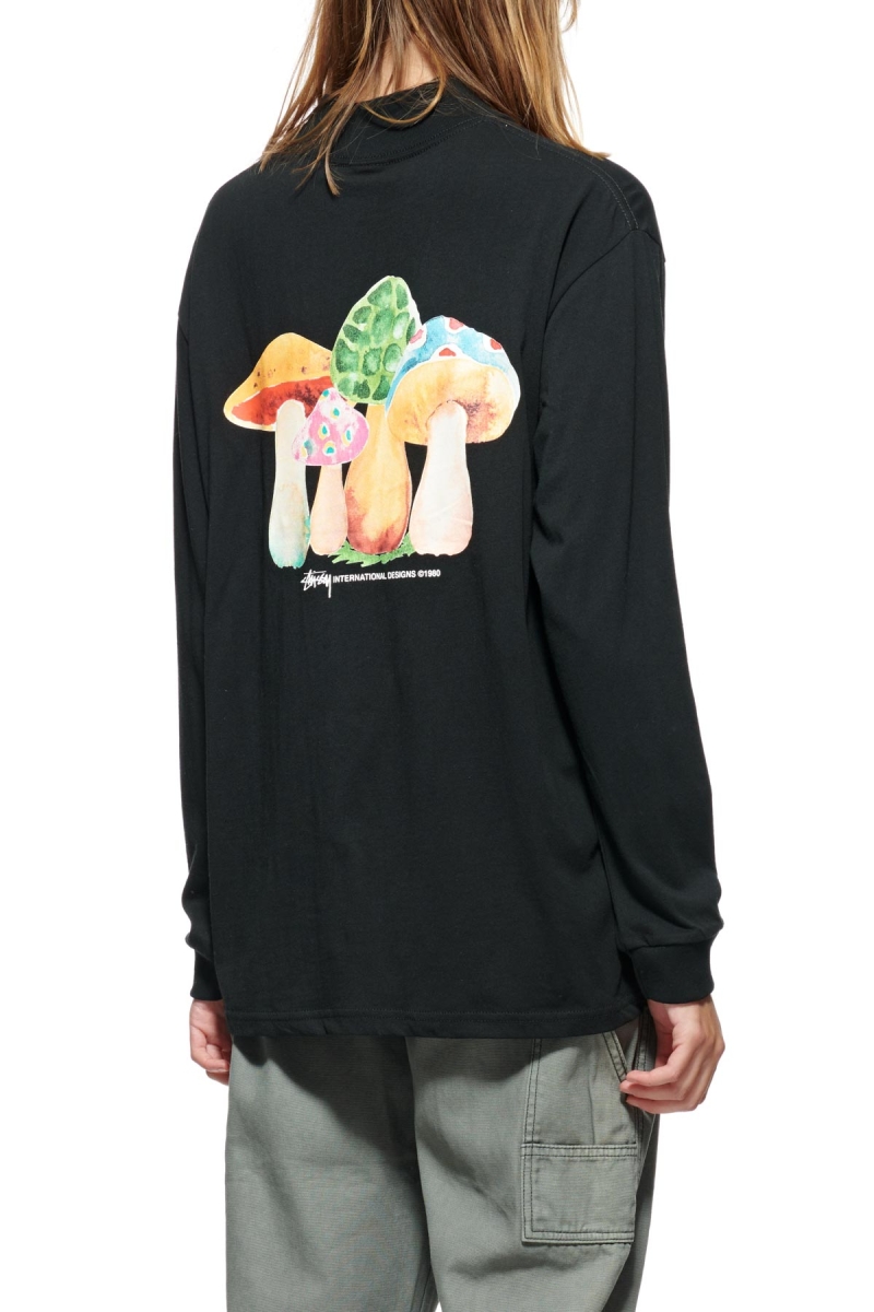 Black Stussy Shrooms Mock Neck LS Women's Sweatshirts | USA000953