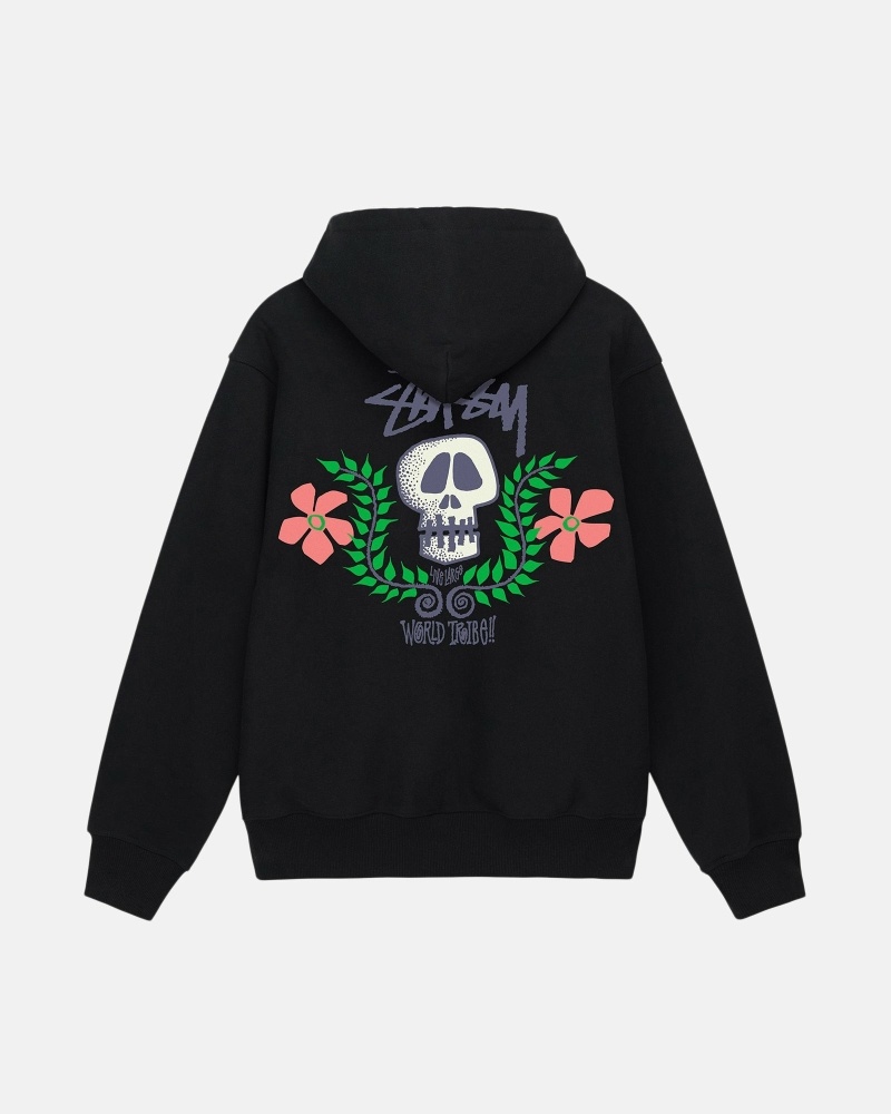 Black Stussy Skull Crest Zip Men's Hoodies | USA000068