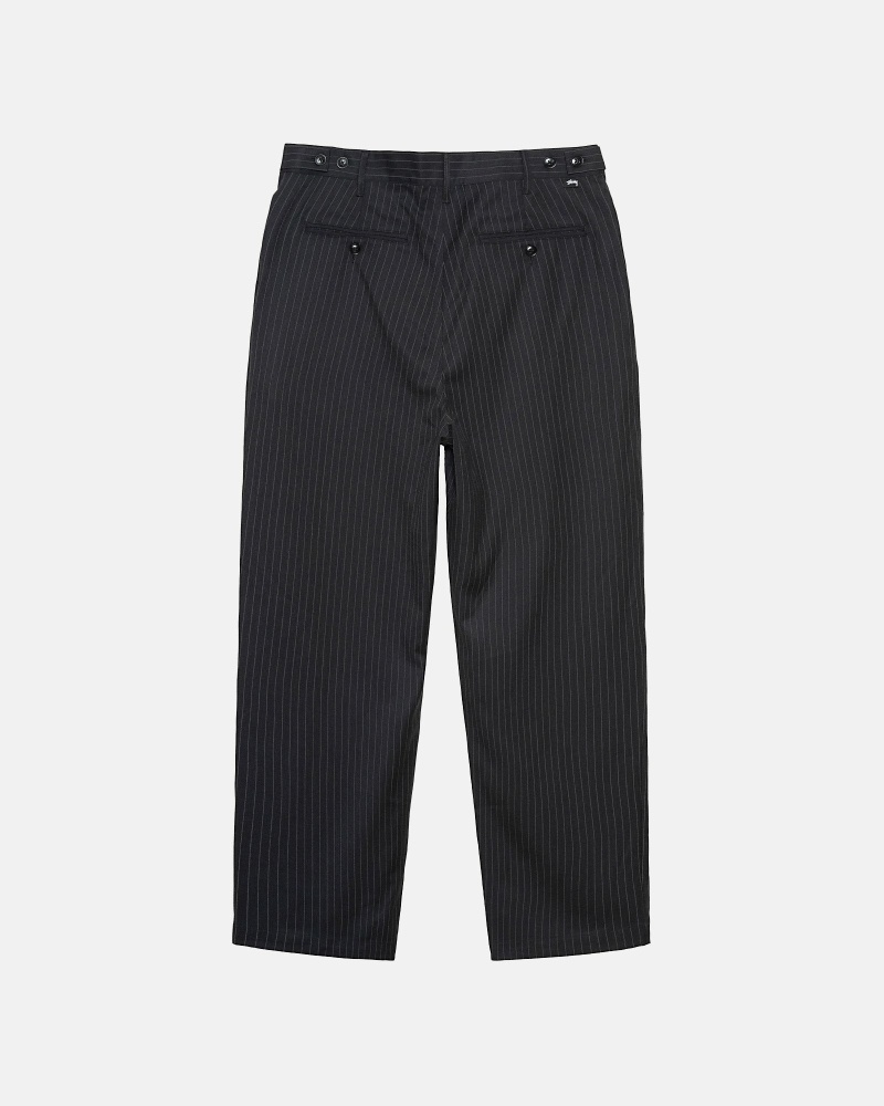 Black Stussy Stripe Volume Pleated Trouser Men's Pants | USA000600