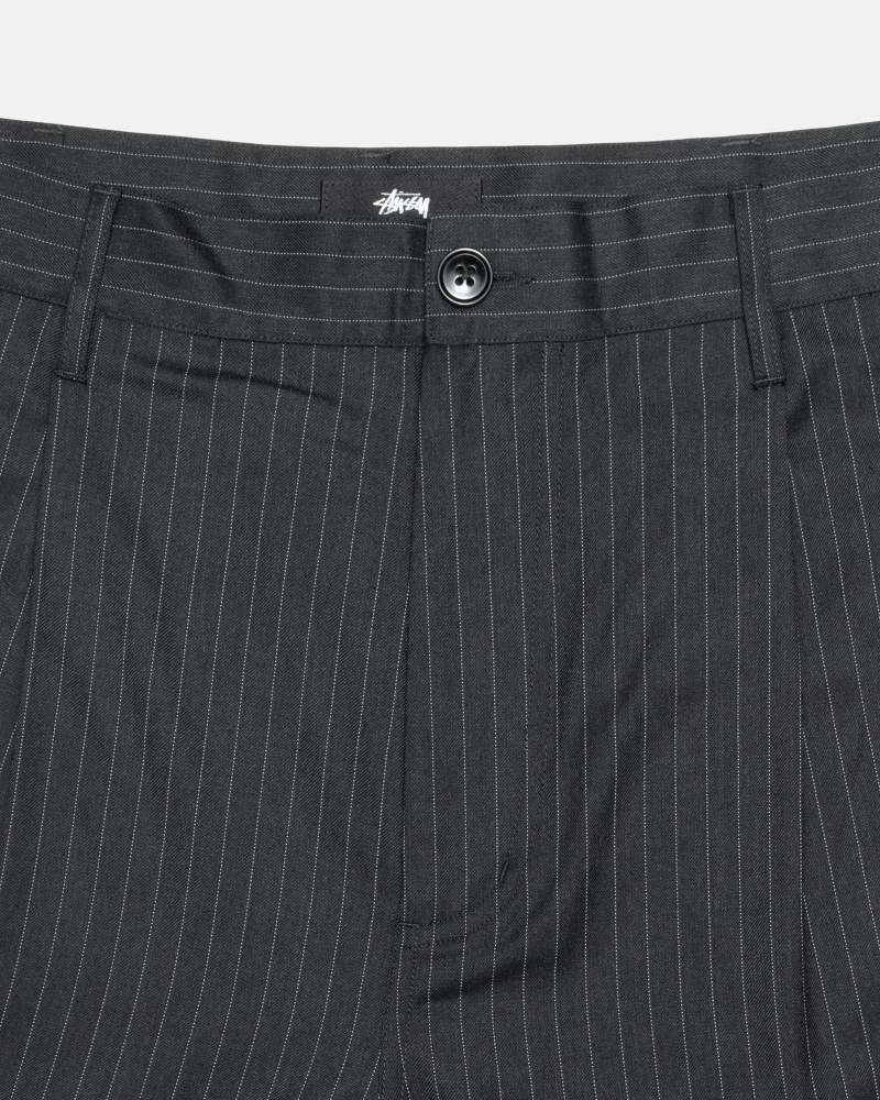 Black Stussy Stripe Volume Pleated Trouser Men's Pants | USA000600