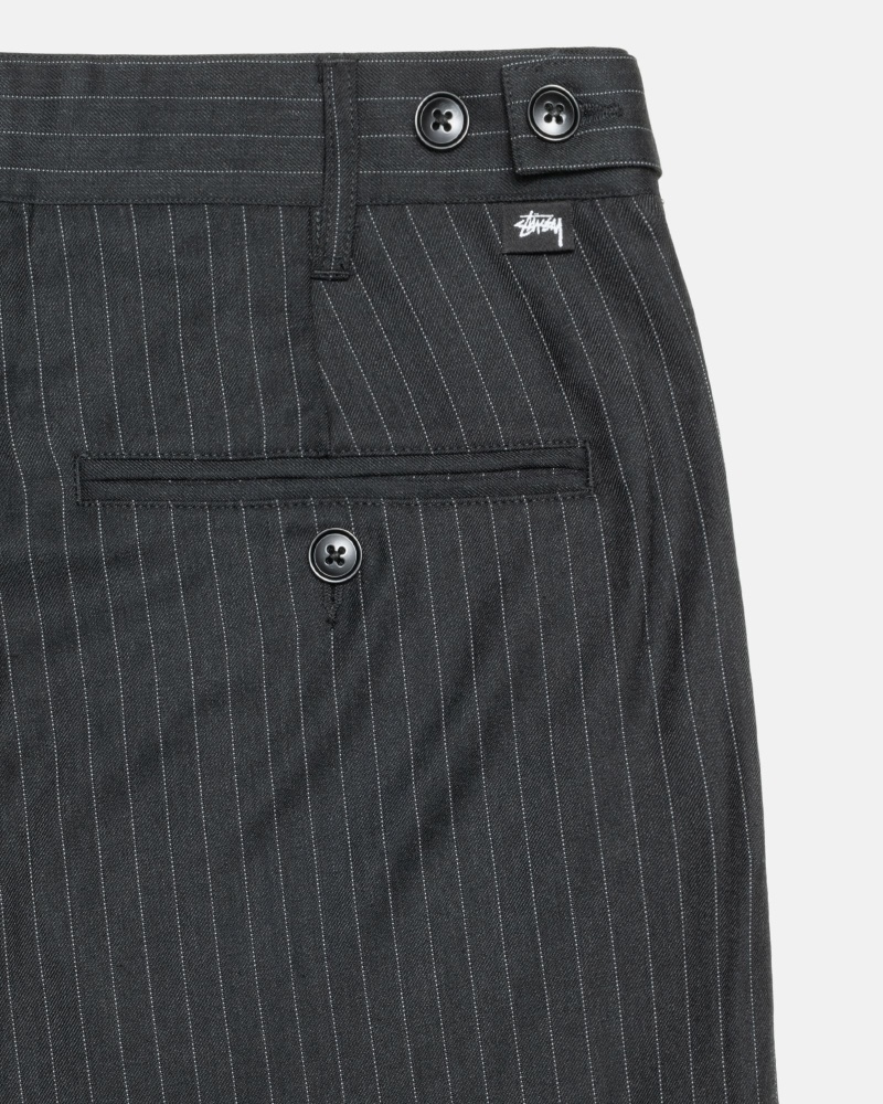 Black Stussy Stripe Volume Pleated Trouser Men's Pants | USA000600