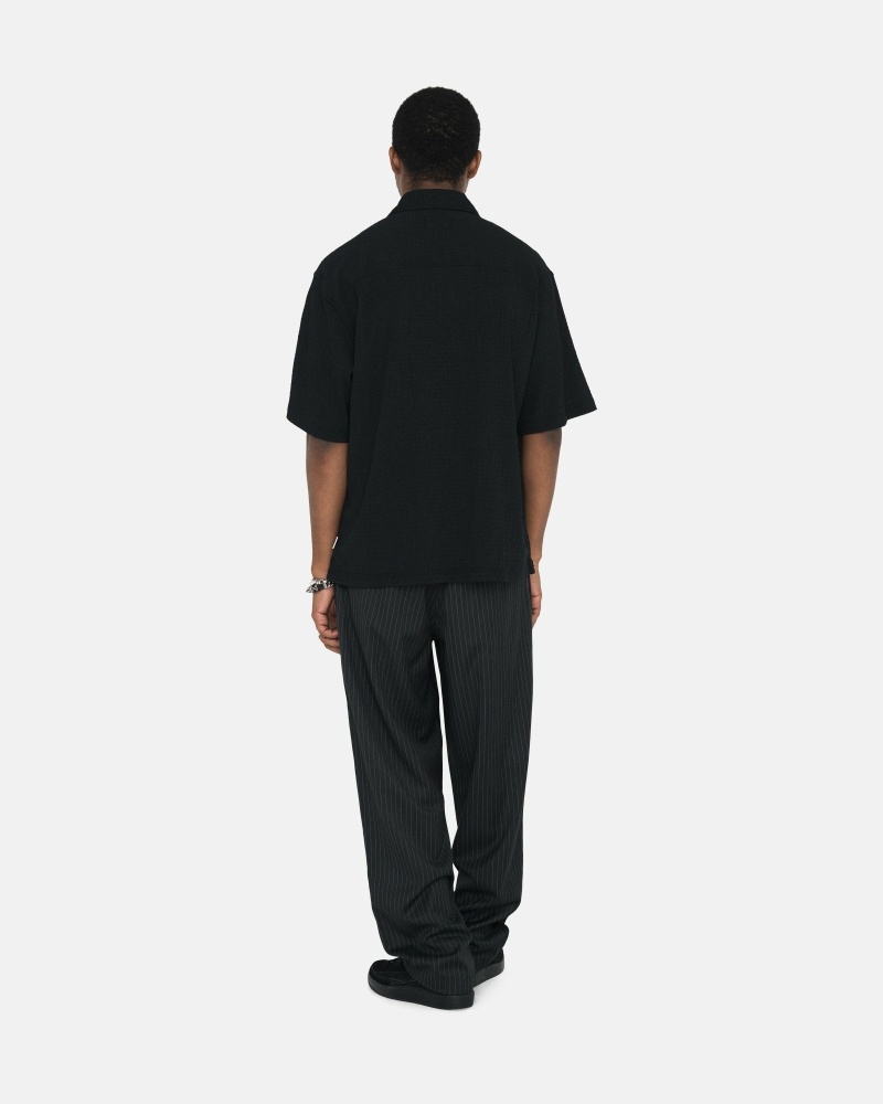 Black Stussy Stripe Volume Pleated Trouser Men's Pants | USA000600