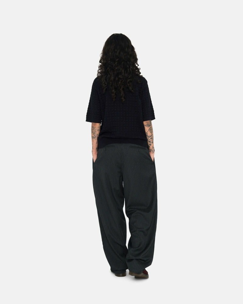 Black Stussy Stripe Volume Pleated Trouser Men's Pants | USA000600