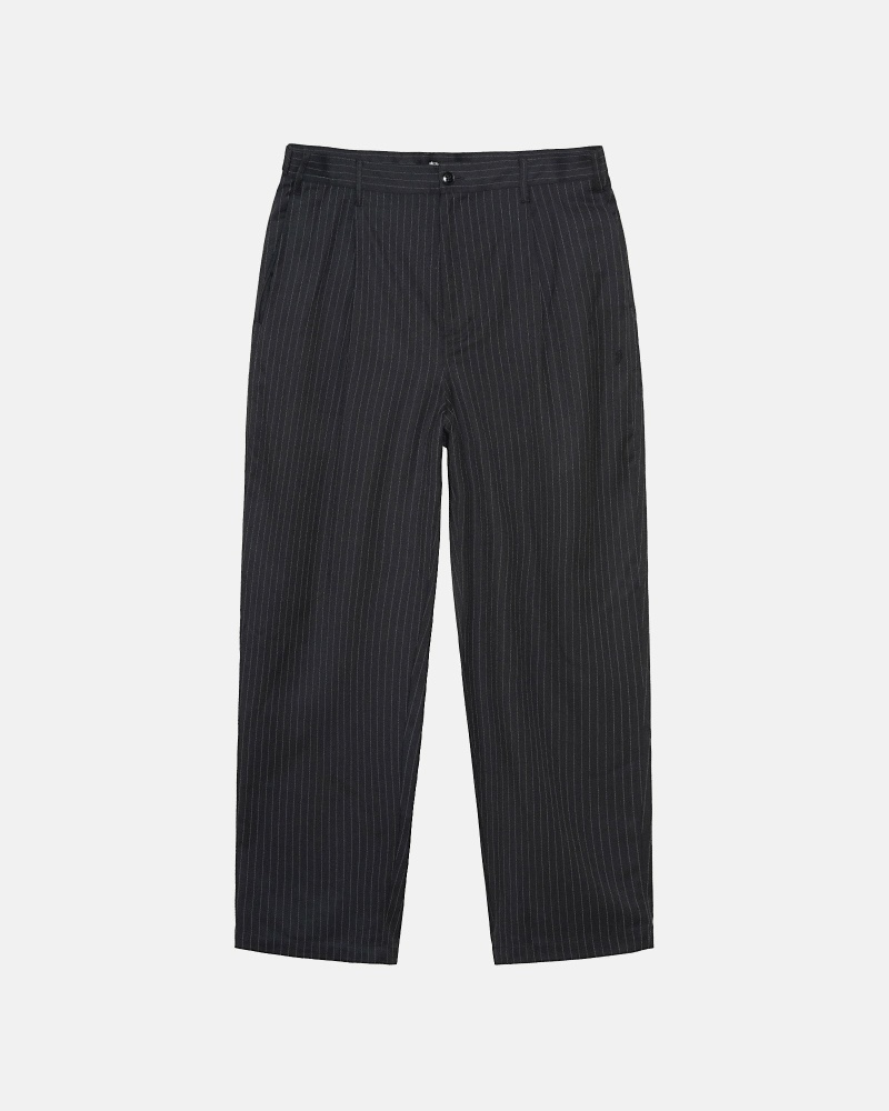 Black Stussy Stripe Volume Pleated Trouser Men\'s Pants | USA000600