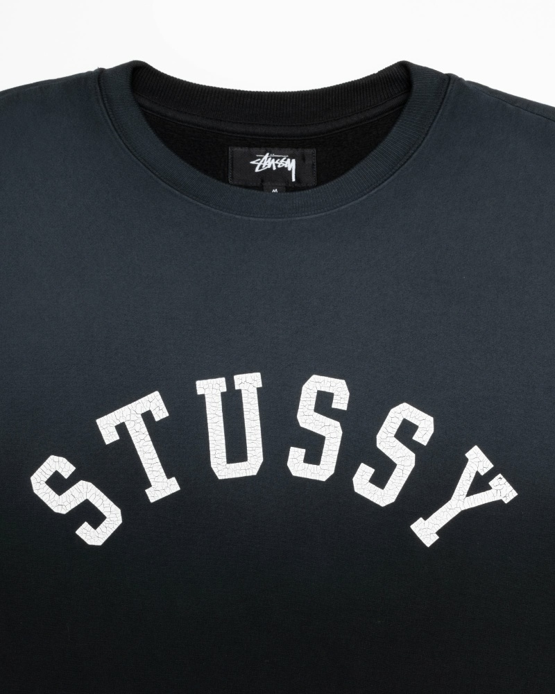 Black Stussy Sun Faded Oversized Crew Men's Hoodies | USA000086