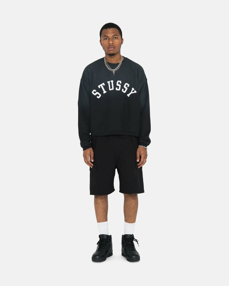 Black Stussy Sun Faded Oversized Crew Men's Hoodies | USA000086