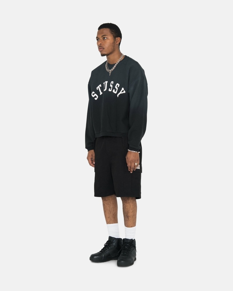 Black Stussy Sun Faded Oversized Crew Men's Hoodies | USA000086