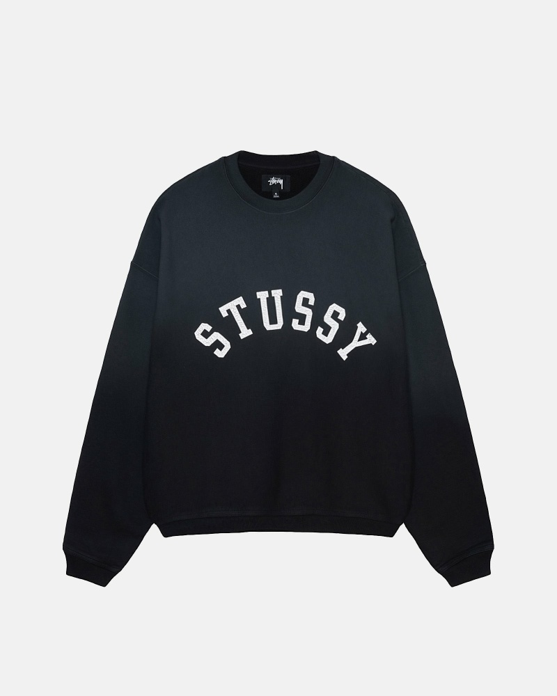 Black Stussy Sun Faded Oversized Crew Men\'s Hoodies | USA000086