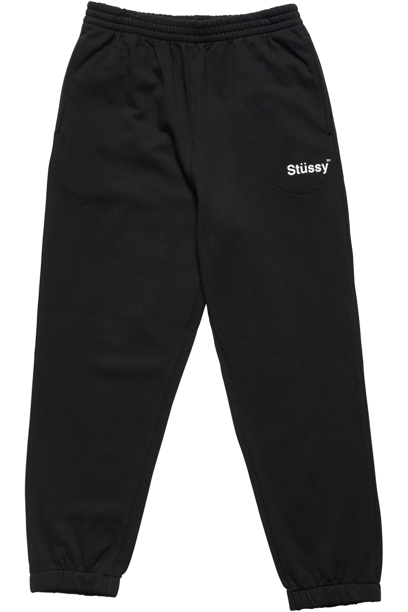 Black Stussy Text Fleece Men\'s Track Pants | USA001005