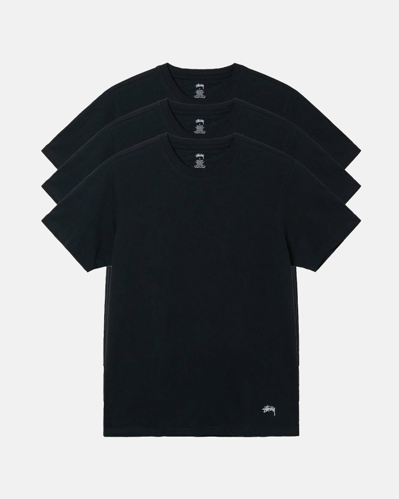 Black Stussy Undershirt - 3 Pack Men\'s T Shirts | USA000282