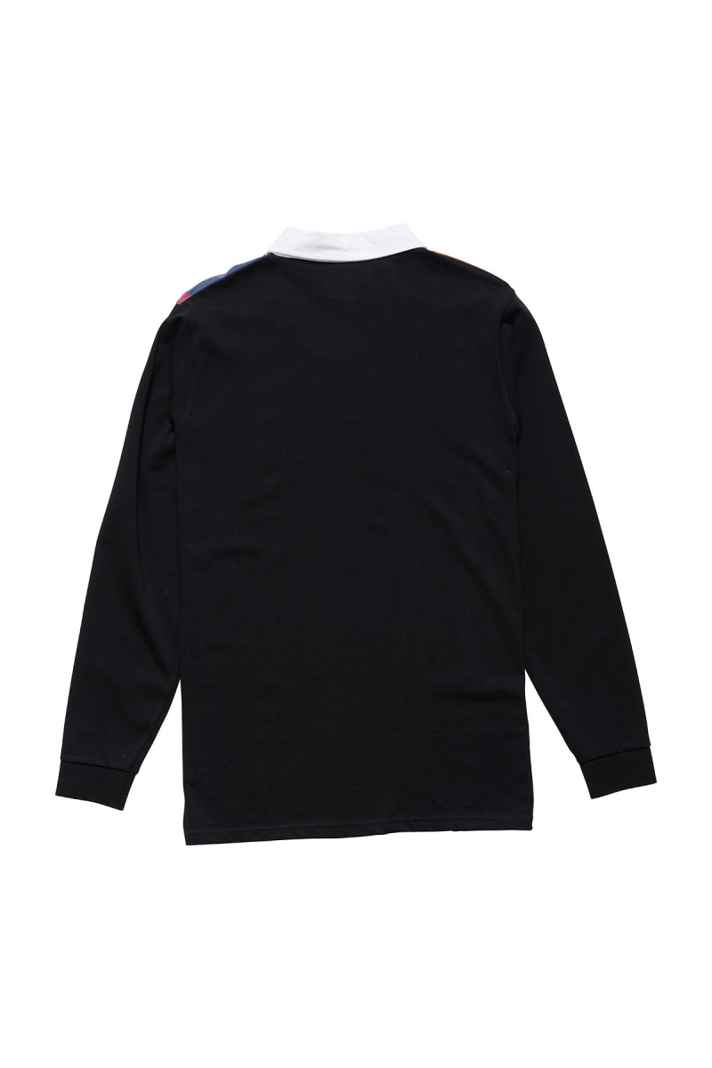 Black Stussy Vert Stripe LS Rugby Men's Sweatshirts | USA000960