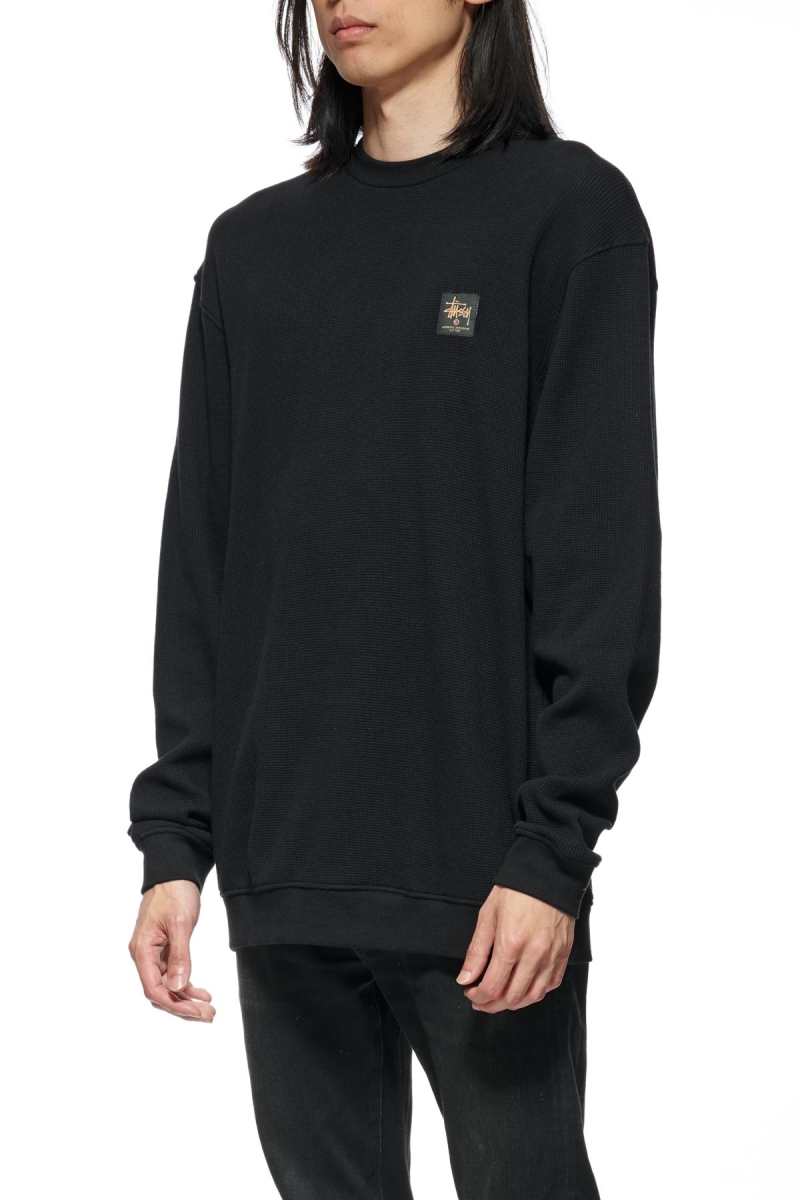 Black Stussy Workwear Waffle Crew Men's Sweaters | USA000863