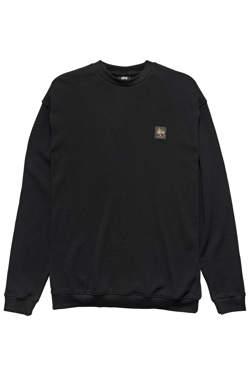 Black Stussy Workwear Waffle Crew Men\'s Sweaters | USA000863