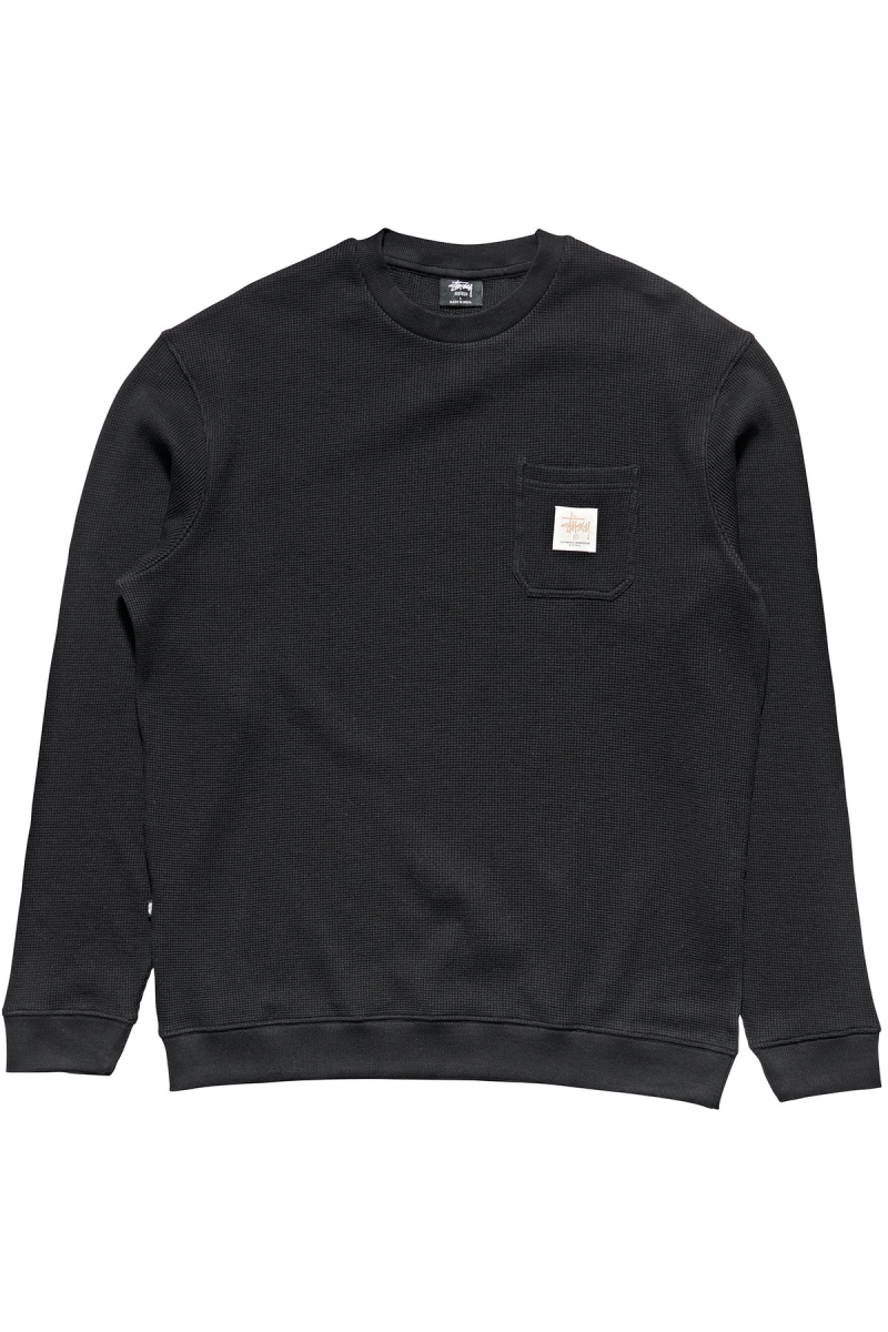 Black Stussy Workwear Waffle Crew Men\'s Sweaters | USA000864