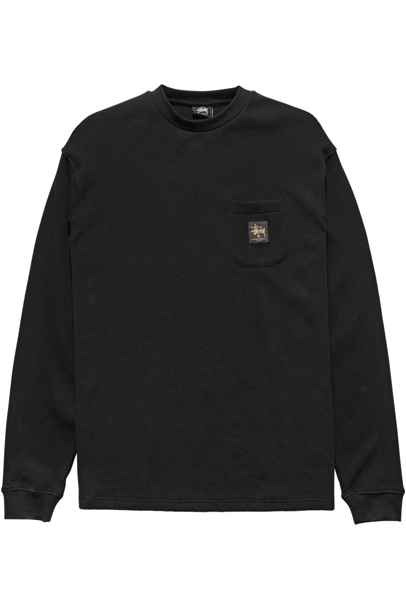 Black Stussy Workwear Waffle Men\'s Sweatshirts | USA000962