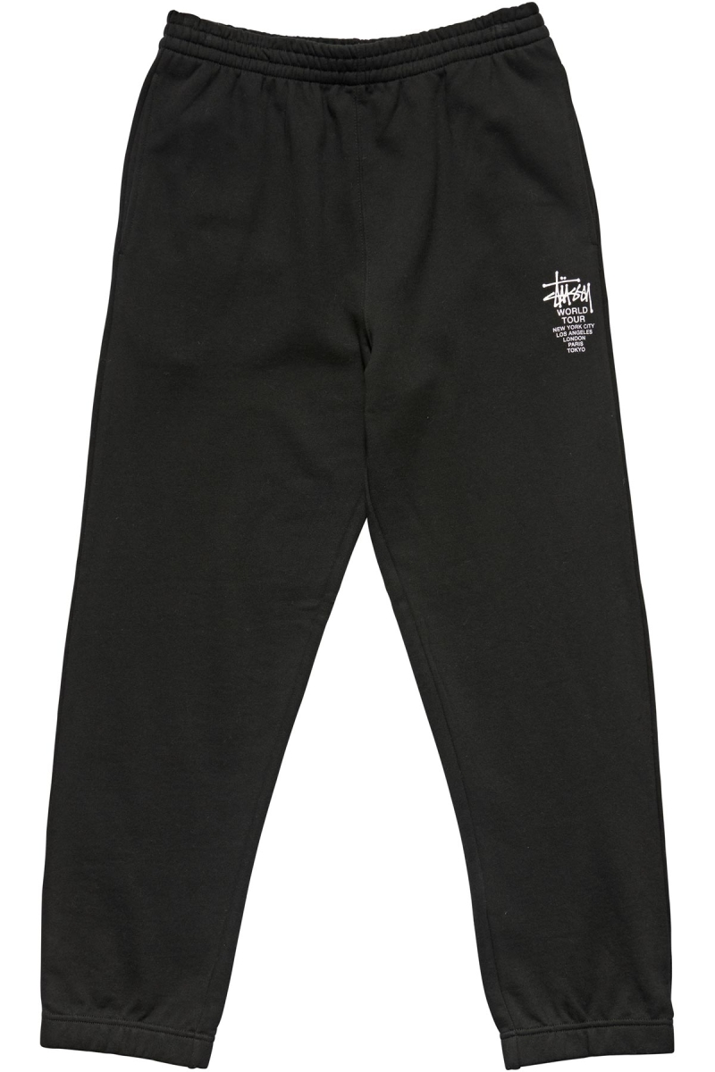 Black Stussy World Tour Men\'s Track Pants | USA001016