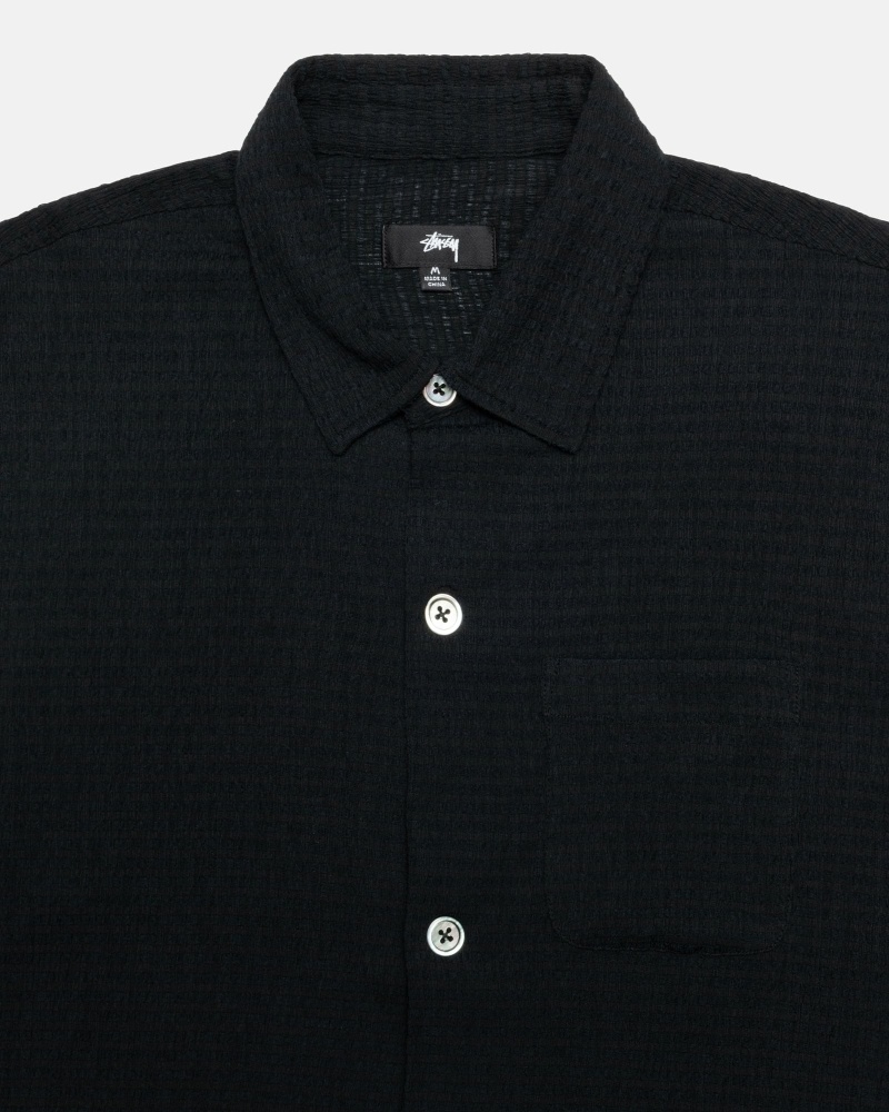 Black Stussy Wrinkly Gingham Ss Men's Shirts | USA000334