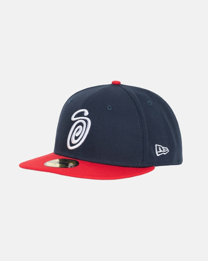 Blue Red Stussy Curly S 59Fifty New Era Men's Caps | USA000433