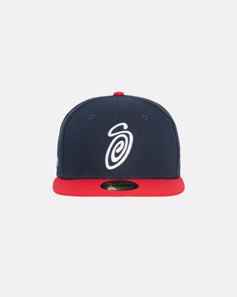 Blue Red Stussy Curly S 59Fifty New Era Men\'s Caps | USA000433