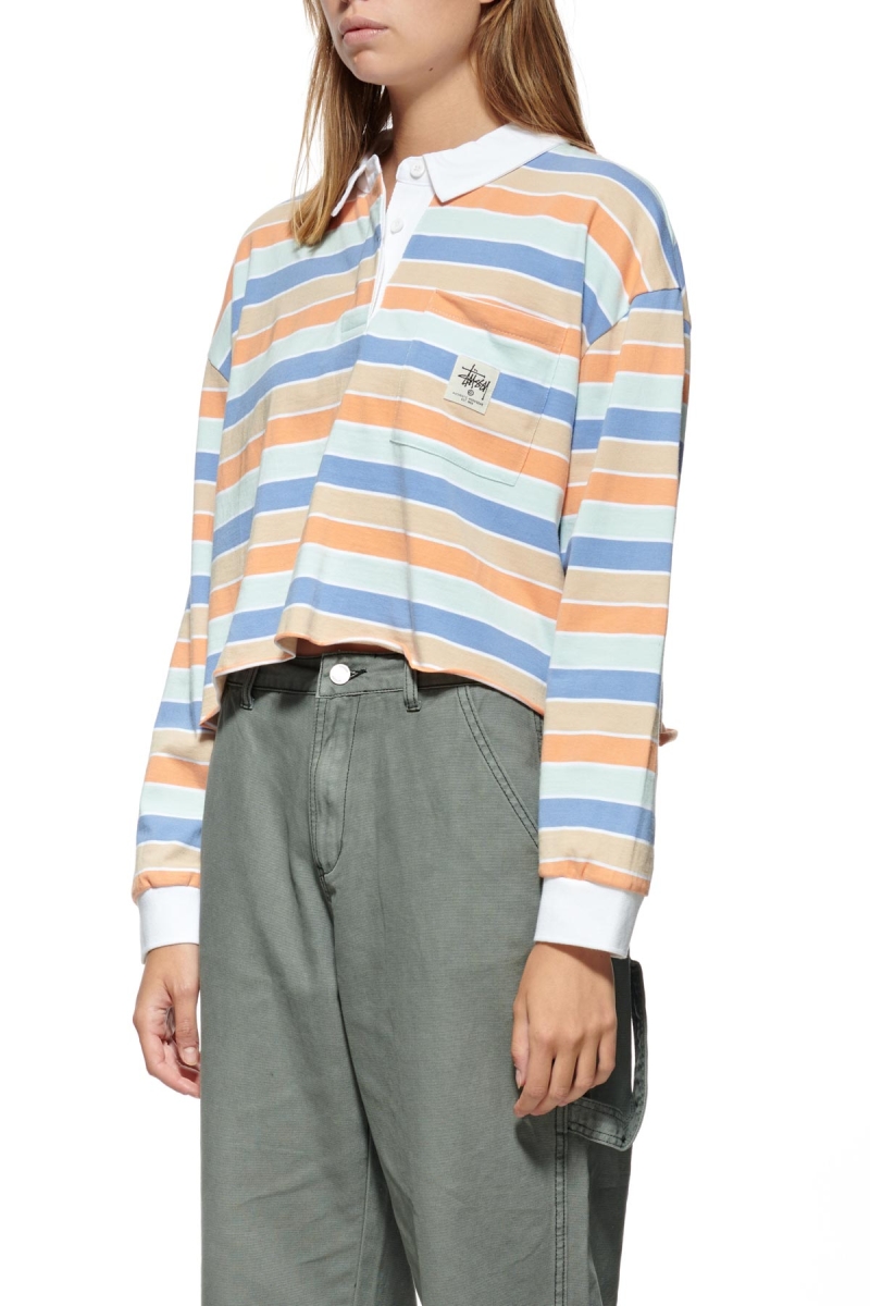 Blue Stussy Anders Stripe Rugby Women's Shirts | USA000291