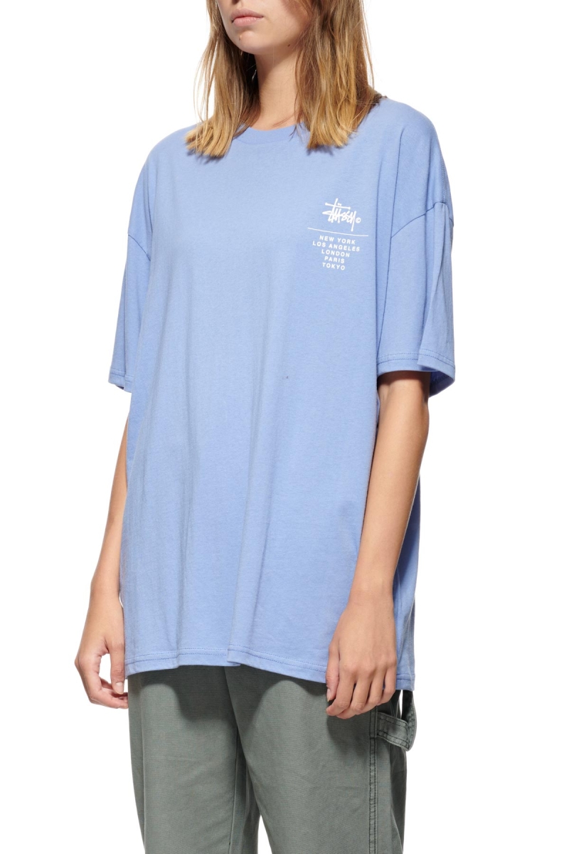 Blue Stussy City Stack Relaxed Women's T Shirts | USA000126